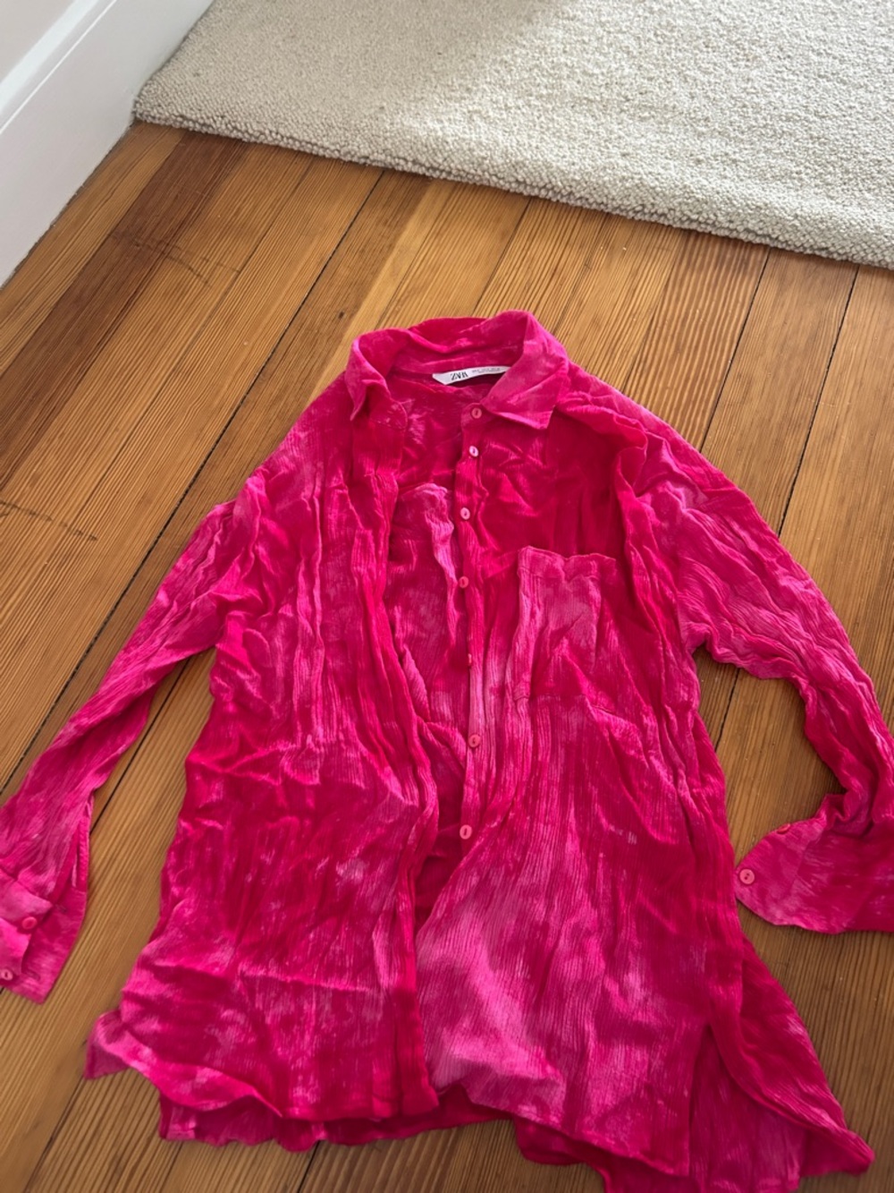 Zara pink tie dye crinkled Button-Up Blouse